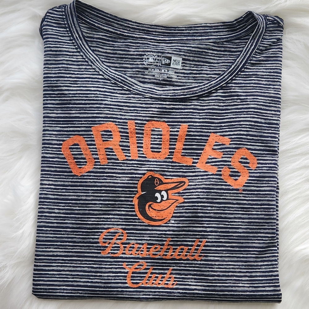 Womens New Era Baltimore Orioles Black & White Cap Sleeve T-shirt Sz Small